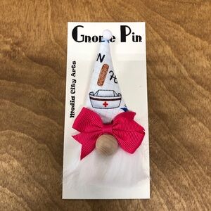 Nurse Gnome Pin Brooch Handmade Gift Guide Bow Magnetic Medical 1st Responder